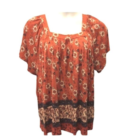 Floral Style&CO square neck short sleeves peasant top plus size. - Picture 1 of 4
